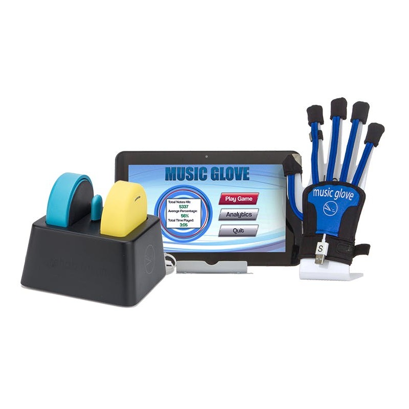 FitMi + MusicGlove + Tablette. Ensemble pour les exercices de rééducation après une lésion neurologique.