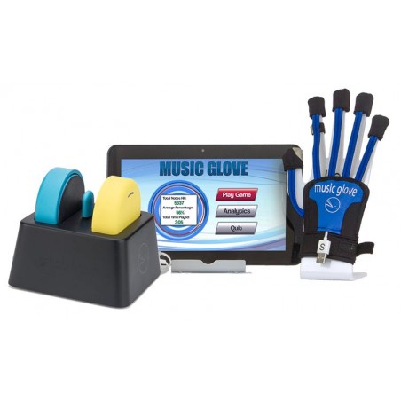 FitMi + MusicGlove + Tablette. Ensemble pour les exercices de rééducation après une lésion neurologique.