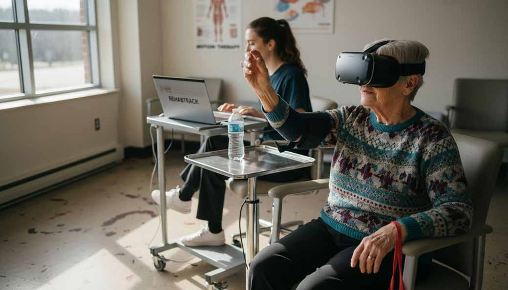 Starszy pacjent korzystający z VR w rehabilitacji po udarze