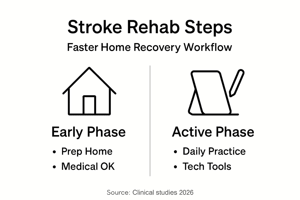 Infographic showing stroke rehab workflow steps