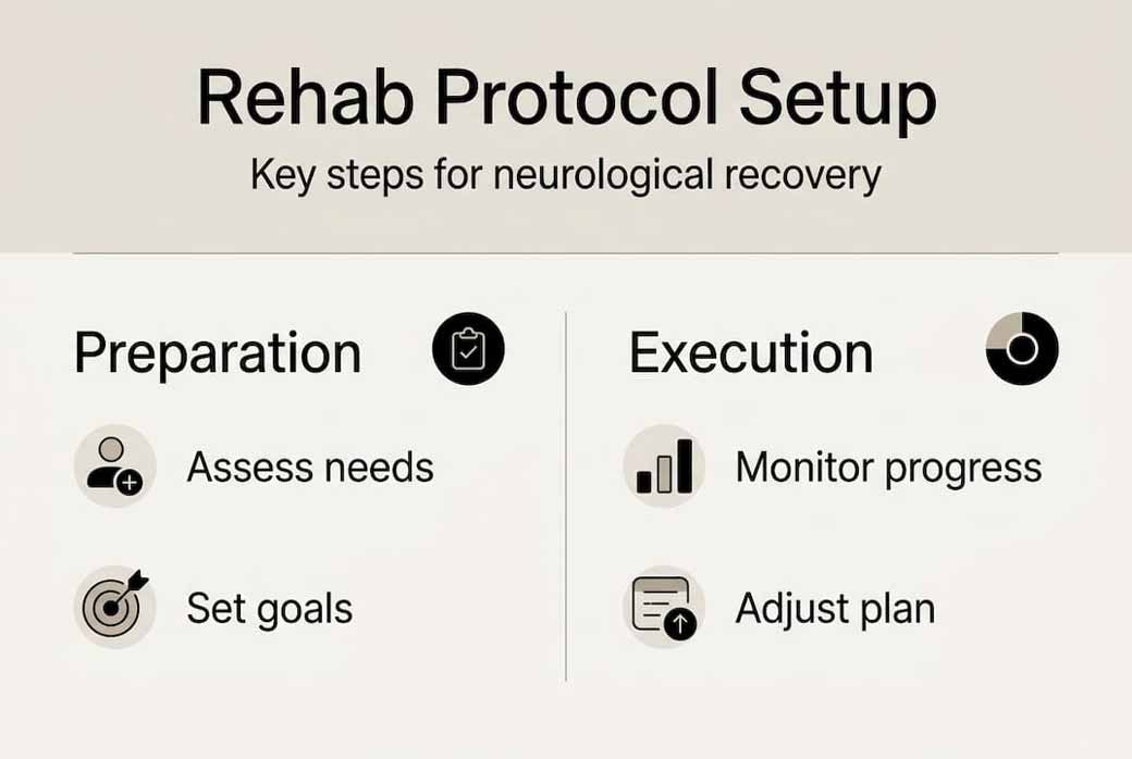 Infografika kroków przygotowania rehabilitacji i najlepszych praktyk