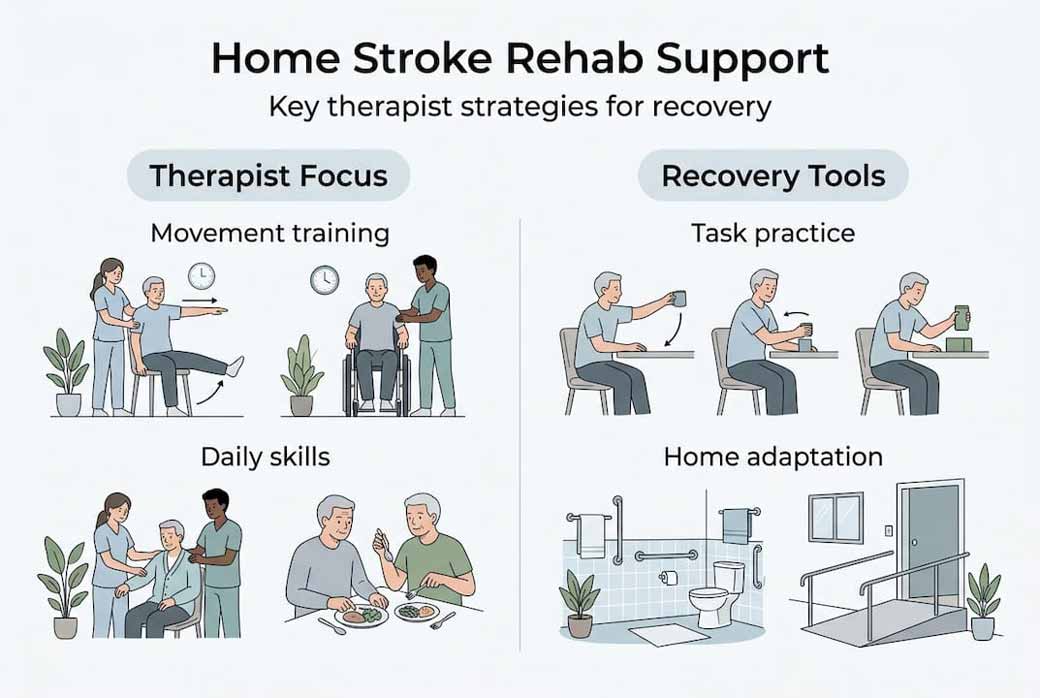 Infographie montrant les rôles des thérapeutes et les outils de récupération